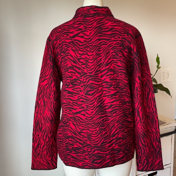 JM Collection Jacket Size Medium Zebra Red Print Wool Button Closure - Picture 6 of 7